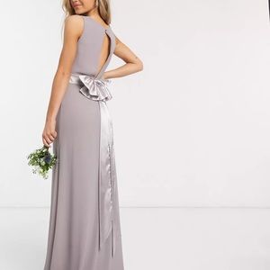 TFNC bow back maxi bridesmaid dress in gray- BRAND NEW! Never been worn
